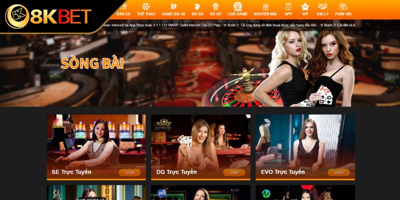 Sảnh Casino 8KBET với không gian chuyên nghiệp