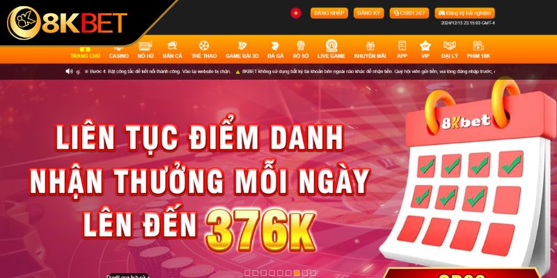 Truy cập vào trang chủ đăng ký 8KBET